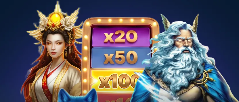 Betory spellen: slotpromotie met Zeus, een godin, een wolf en multipliers x20 tot x100